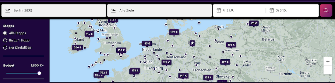 günstige Flüge - Preis Irgendwohin Suche