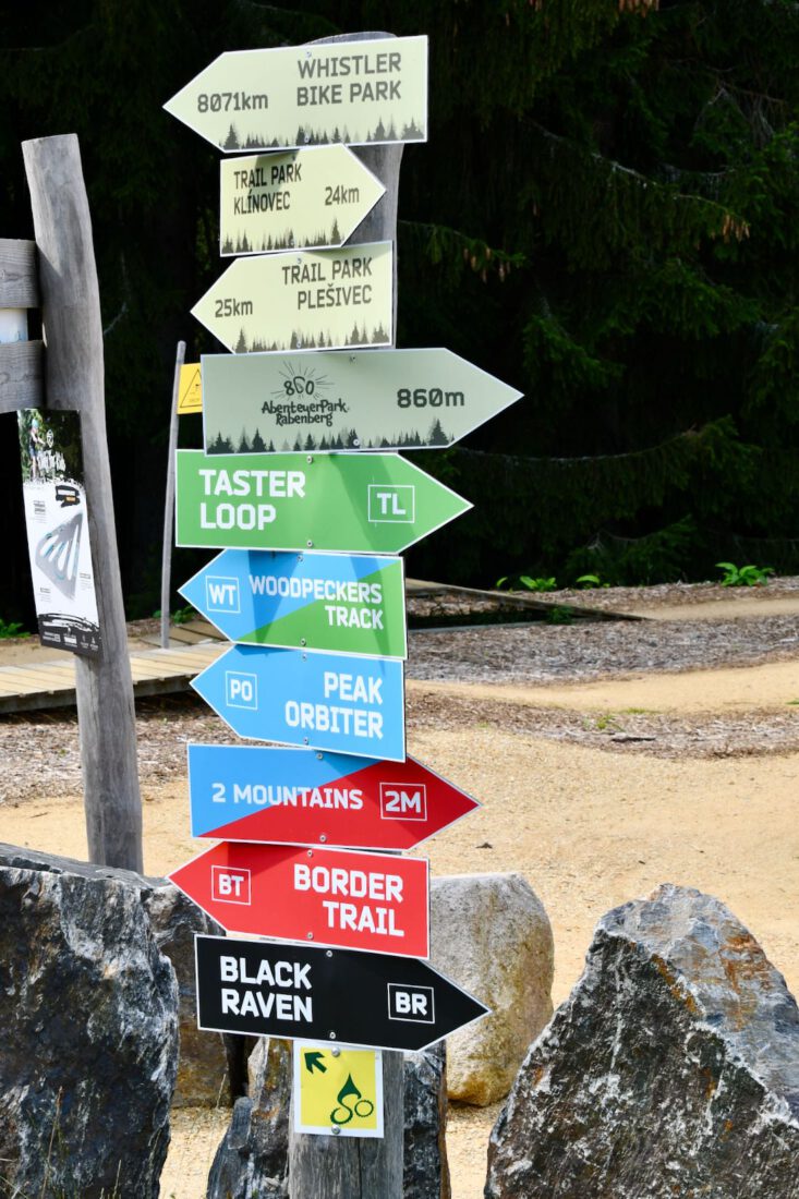 Wegweiser zu den Trails am Rabenberg