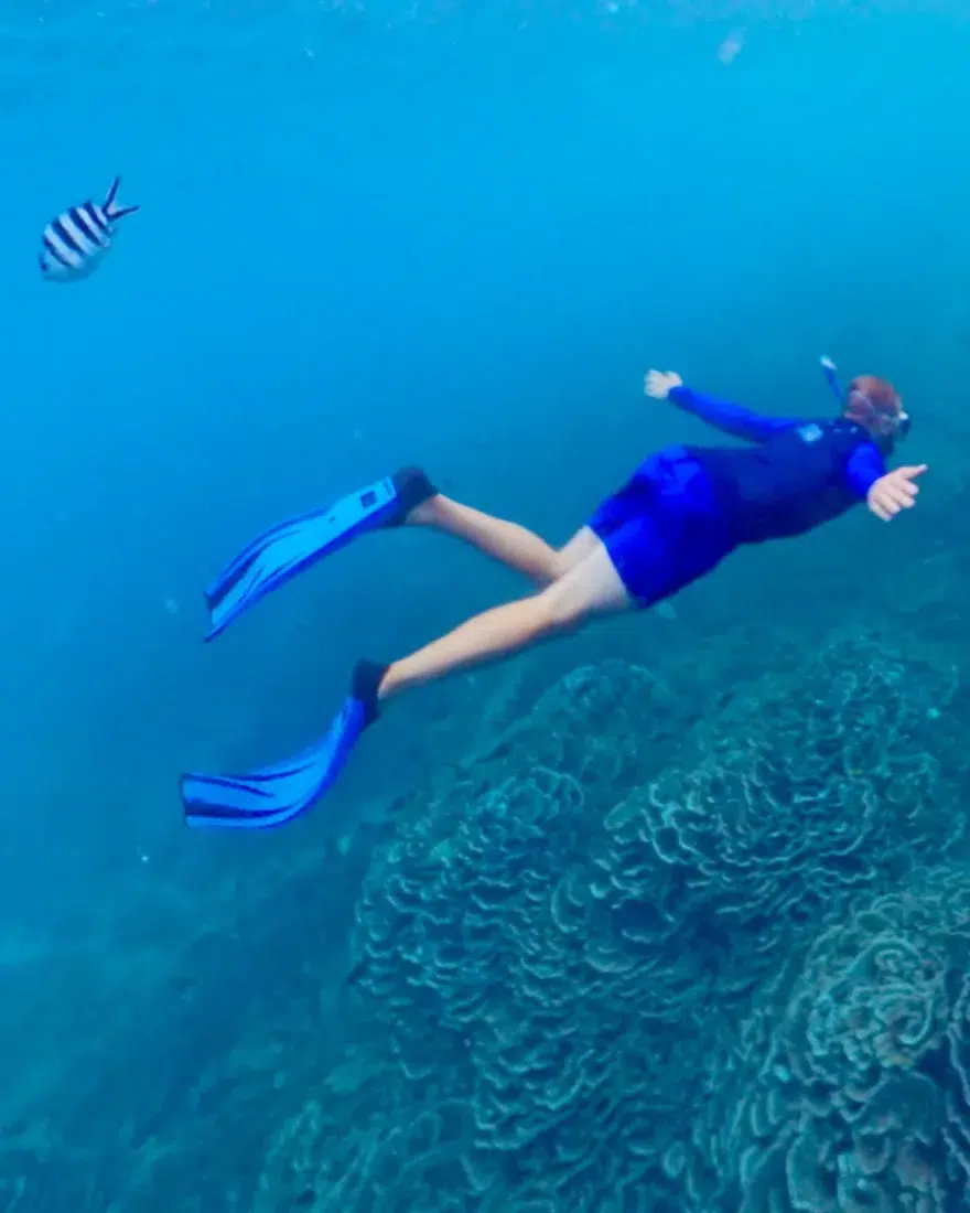 Thomas beim Schnorcheln über den Korallen am C Mourouk