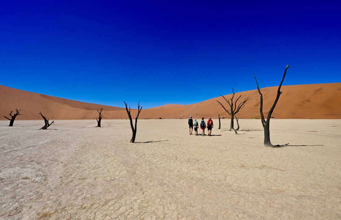 Fravely wandert im Dead Vlei Namibia